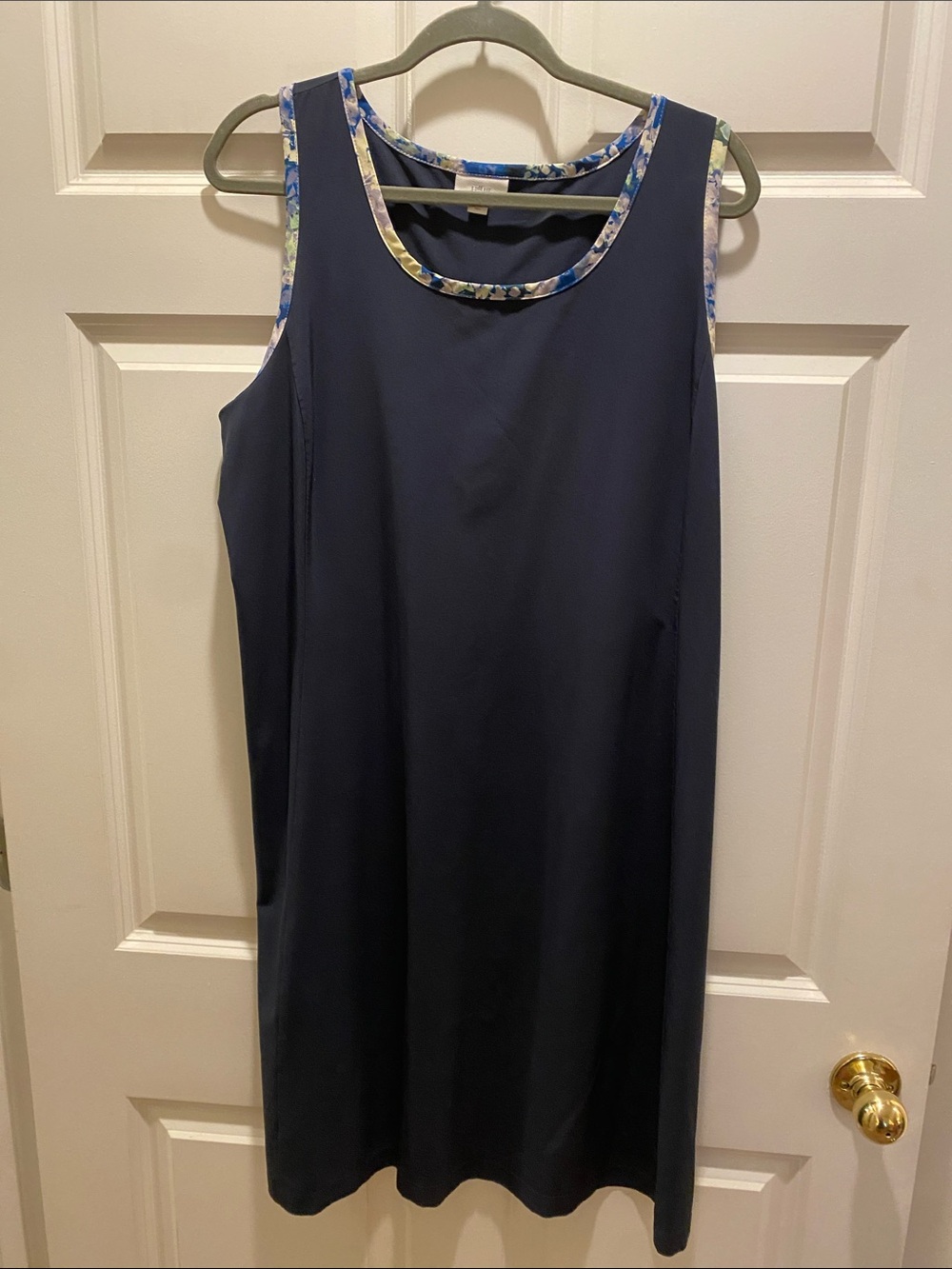 J. Jill Navy TALL Fit Dress with Floral-Trim Neckline